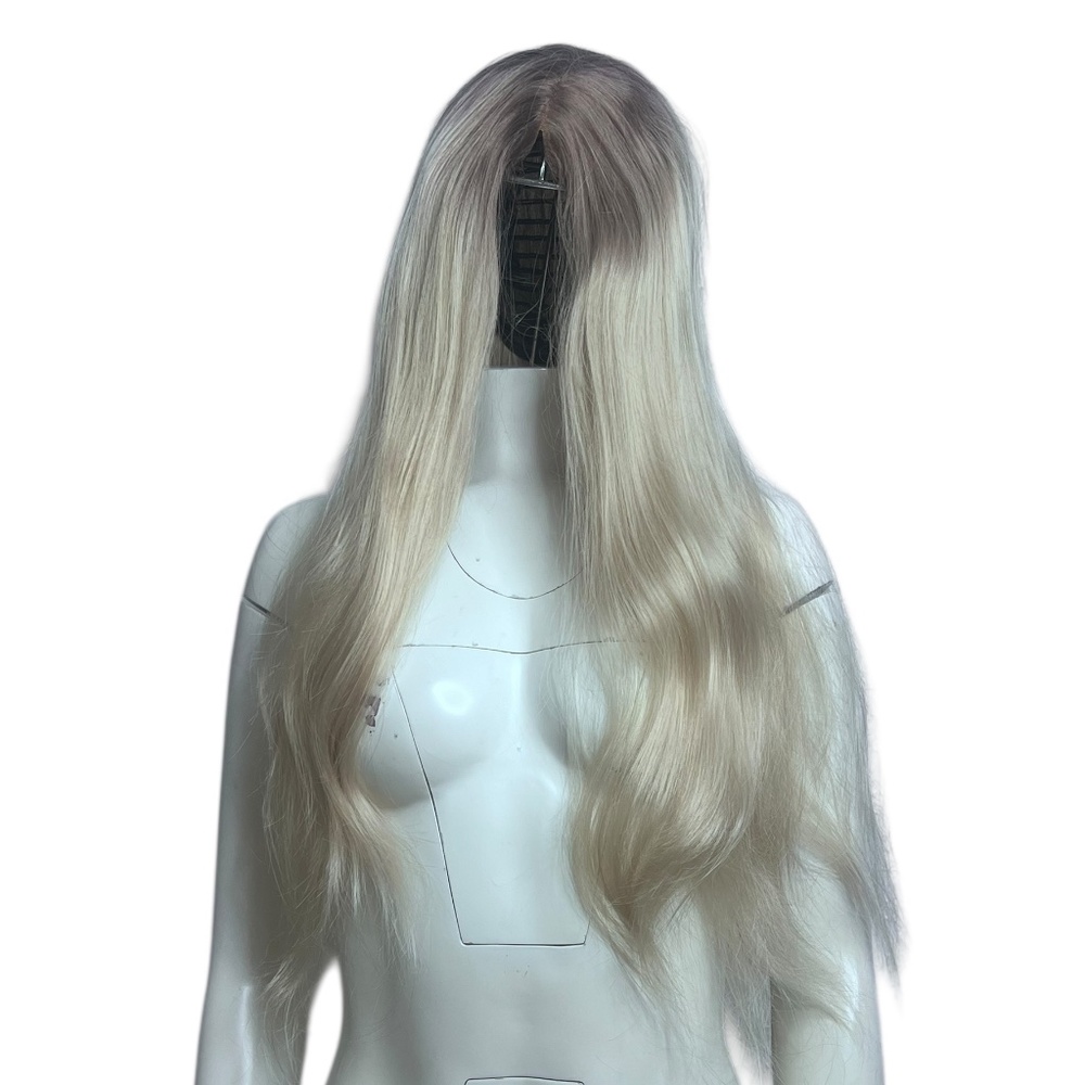 Blonde Ombre Long Synthetic Wig Brown Root Long Slight Wavy 30"